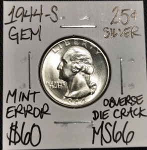 1944-S MS66 Gem Silver Washington Quarter