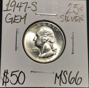 1947-S Gem Silver Washington Quarter