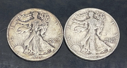 (2) Walking Liberty Silver Half Dollars (Dated 1939 & 1942)