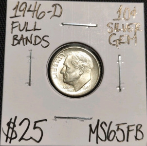 1946-D MS65FB Full Bands Gem Silver Dime
