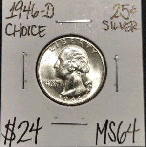 1946-D MS64 Choice Silver Washington Quarter