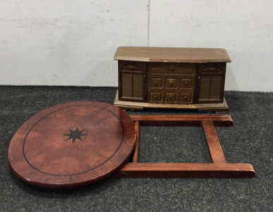 Wooden Musical Jewelry Box and Small Table