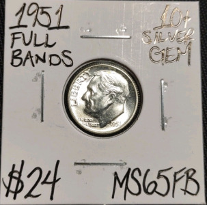 1951 MS65FB Full Bands Gem Silver Dime