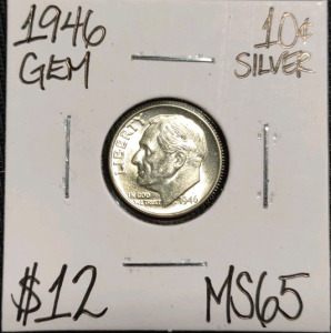 1946 MS65 Gem Silver Roosevelt Dime
