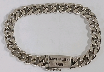 (1) Saint Laurent Paris Cuban Link Bracelet - Polished Silver Tone