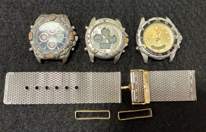 (3) Mens Watch Faces - Bum Equipment, Benrus, And Casio And (1) Unbranded Watch Band