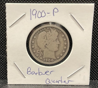 1900 Barber Quarter, Philadelphia Mint, 90% Silver, Charles E. Barber Design