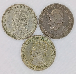 (3) Un Decimo de Balboa Coins - 90% Silver