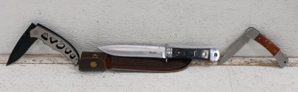 (3) Knives - (1) Buck Fixed Blade w/ Sheath (1) Black Folding Knife (1) Stayer Wood Handle Folding Knife