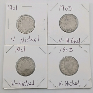 (4) V-Nickels - (2) 1901 (2) 1903