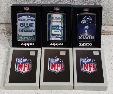 (3) Seattle Seahawks NFL Zippo Lighters - In Original Boxes