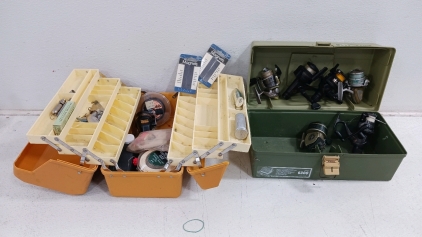 (11) Fishing Lot - (2) Tackle Boxes (8) Fishing Reels (1) Alaskan Deer Call