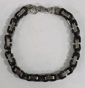 (1) Black & Silver Link Chain Bracelet - Bold Stainless Steel Style