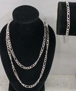 (2) 925 Chain Jewelry Pieces - (1) Chain Necklace (1) Bracelet