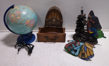 (1) Butterflies Tiffany Style Stained Glass Accent Table Lamp, (1) Vintage-Style Novelty Radio "Cathedral-Style", & More