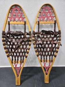 (2) Vintage Floyd Westover Wood & Leather Snowshoes - 12" x 34"
