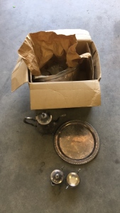 Silverplated Pot, Plate and Cups, Glass Cups