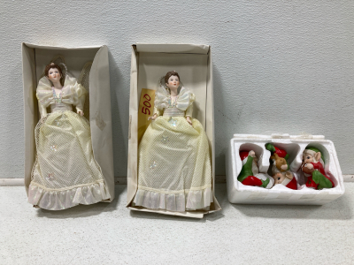 (2) Vintage Dolls + (3) Elf Figurines