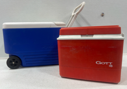 (2) Coolers- Blue and Red Igloo and Gott16