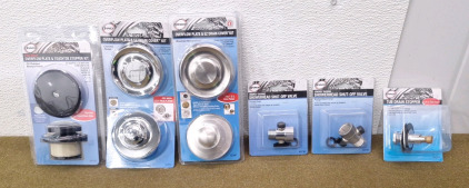 (1) Danco Overflow Plate & Touchtoe Stopper Kit, Oil Rubbed Bronze Finish, (2) Danco Overflow Plate & EZ Drain Cover Kits, (1) Chrome Finish, (1) Brushed Nickel Finish, (2) Danco Showerhead Shutoff Valves, (1) Chrome Finish, (1) Brushed Nickel Finish 