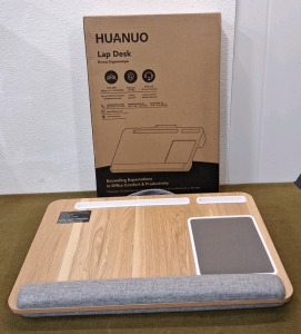 (1) HUANUO Lap Desk - Fits up to 17 inches Laptop Desk, Built in Mouse Pad & Wrist Pad for Notebook, Laptop, Tablet, Lap Stand with Tablet, Pen & Phone Holder, Wood Grain<br/>
