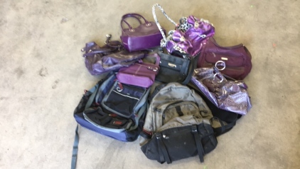 (2) Backpacks, (7) Purple Purses