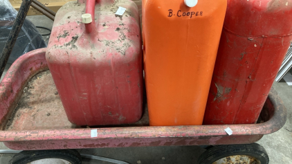 (3) Gas Cans - (1) Red Wagon