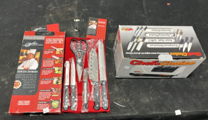 (1) Genichi Shimada Cutlery Set (1) Chefs Choice -1520- Diamond Hone Sharpener