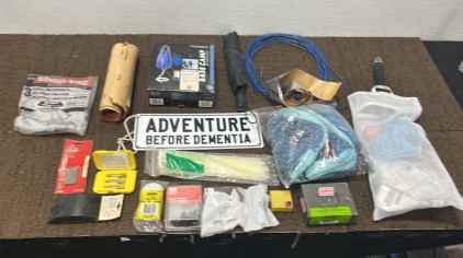 Assorted tools & accessories (1) Base Camp Microfilter (1) Mop Head (1) Shop Vac Filters (1) Sandpaper Roll (1) Umbrella