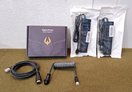 (1) Vajra Force Power Esports, Coiled USB C To USB A Keyboard Cable, Double-Sleeved Mechanical Keyboard Cable W/ Detachable Metal Aviator Connector, Black & (2) 7-Port USB 3.0 Hubs