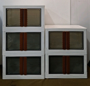 (1) ZHIAI, 5-Piece Storage Bin Set W/ (2) Lids, Stackable, Each Bin Is 18"L x 11"W x 11"T