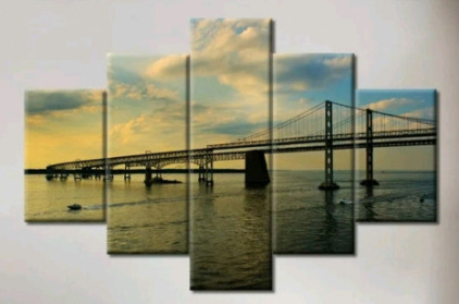 (1) 5-Panel Canvas Wall Art Print Chesapeake Bay Bridge, 40"H x 60"L<br/><br/>