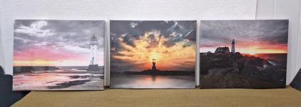(1) 3-Panel, Canvas Wall Art Print Set, Lighthouses & Sunsets, Each Panel Is 20"L x 16"H