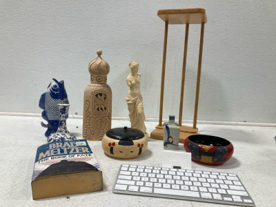 Apple IPad Keyboard Dock, Brad Meltzer Book of Fate, Blue Flower Vase, Glass Fish Decor, Wooden Decor, Asian Small Wooden Dishes