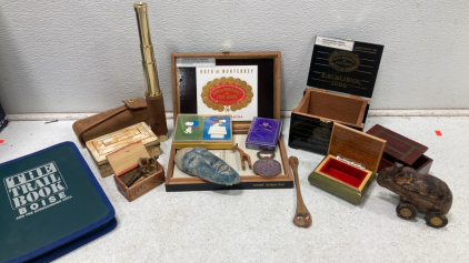 Vintage Telescope - (7) Antique Boxes - Cigar Boxes & More!