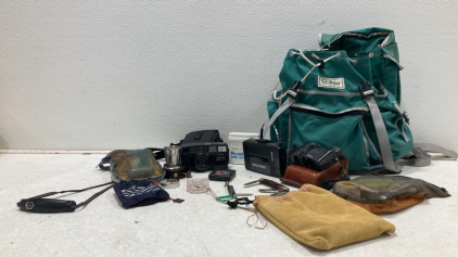 L. L. Bean Travel Bag - Vintage Walkman Casette Player - Vintage Pentax Film Camera - Antique Nikon Binoculars - Camping/Survival Kits & More!