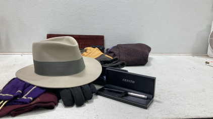 Custom Hat - Pendelton Sweater - Dozen Pairs Of Gloves Like New - Zenith Pen & More!