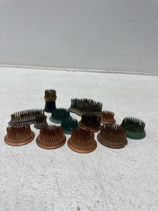 Set Of 13 Antique Cast Iron Flower Frog Pins For Flower Arrangements