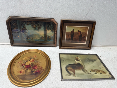 (4) Vintage Framed Paintings And Wall Art
