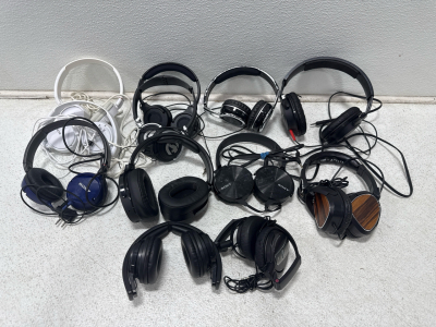 (12) Assorted Hired Headphones- Sony, Phillips, LSTN, Contixo, & Some Unbranded