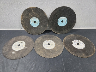 (2) Forney Reinforced Masonry Cutting Wheels - 14" x ⅛" x 1", (3) Magic Cut Reinforced Resin Bond Cutting Wheels - 14" x 7/64" x 1"