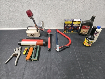 Vintage Eveready Big Jim Weatherproof Lantern - 8&frac12;" x 11", Emergency Roadside Light - 10&frac12;", Leather Hole-Punch Tool, Keuffel & Esser Hand Level, & More!