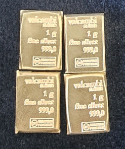 (4) Valcambi Suisse 1g .999 Fine Silver Bars
