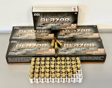 (5) Boxes Of Blazer 9mm Luger 115 Gr. (250 Rnds Total)