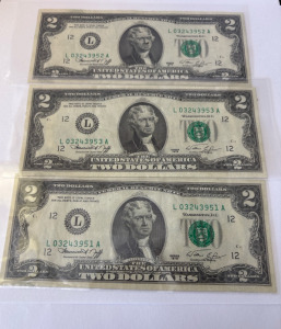 (3) 1976 Two Dollar Bills