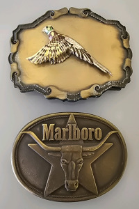 1987 Brass Marlboro Belt Buckle, Raintree Pheasant Belt Buckle