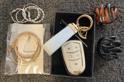 Jewelry &mdash; Crystal Flower Rings, Earrings, Key Fob Cover & Hair Clips