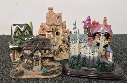 (5) Small Castle And Cottage Sculptures