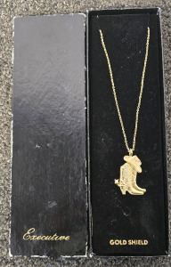 Executive Gold Shield Cowboy Necklace With Stone Accents