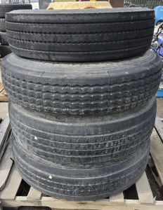 (1) Michelin XZE Regroovable Tractor/Trailer Tire w/ Wheel - 225/70R22.5 & (3) Double Coin All Steel Radial Tractor/Trailer Tires w/ Wheels - 11R22.5 RR150